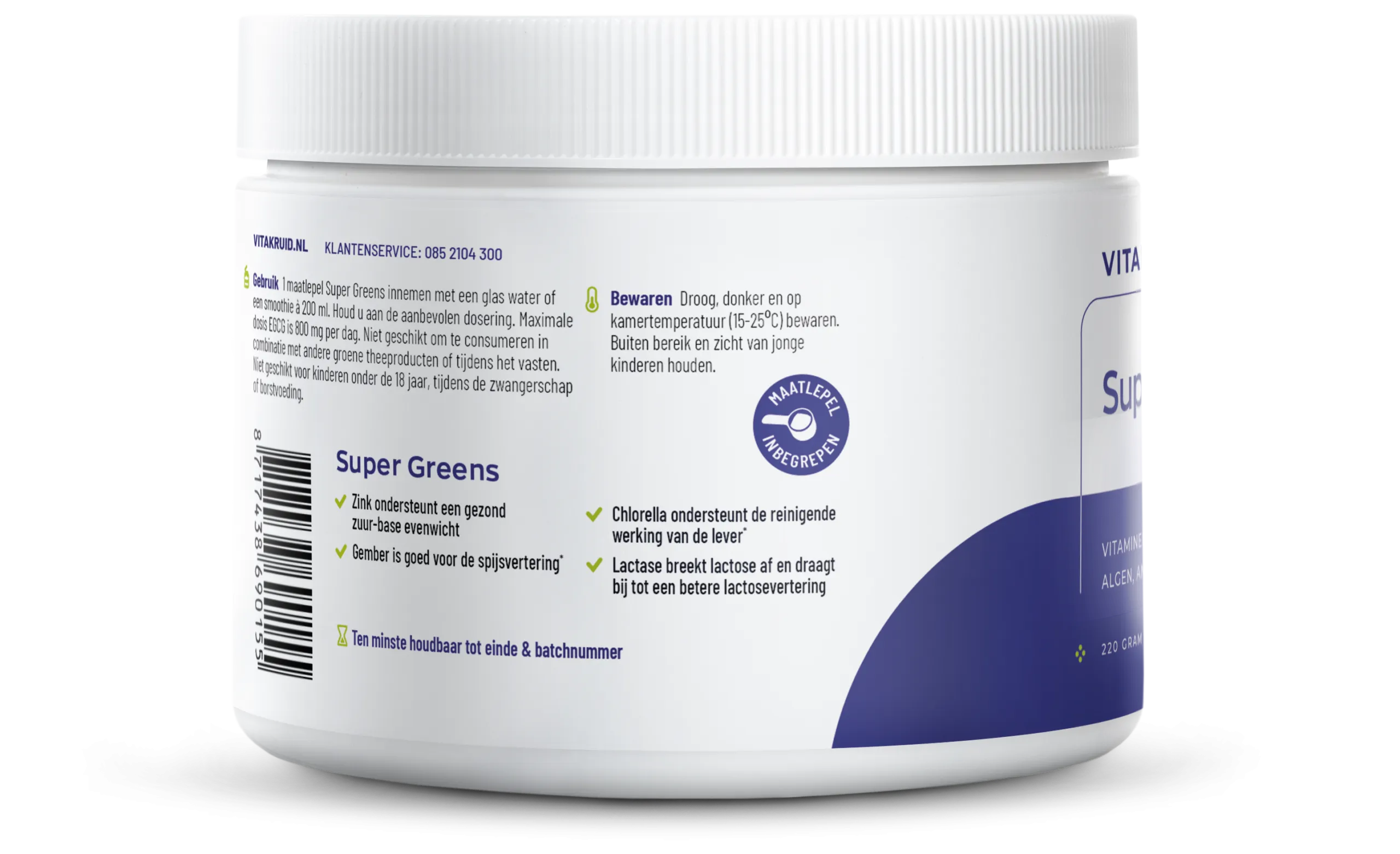 Vitakruid Super Greens 25 Nutrienten Oa Probiotica & Enzymen (220 gr)