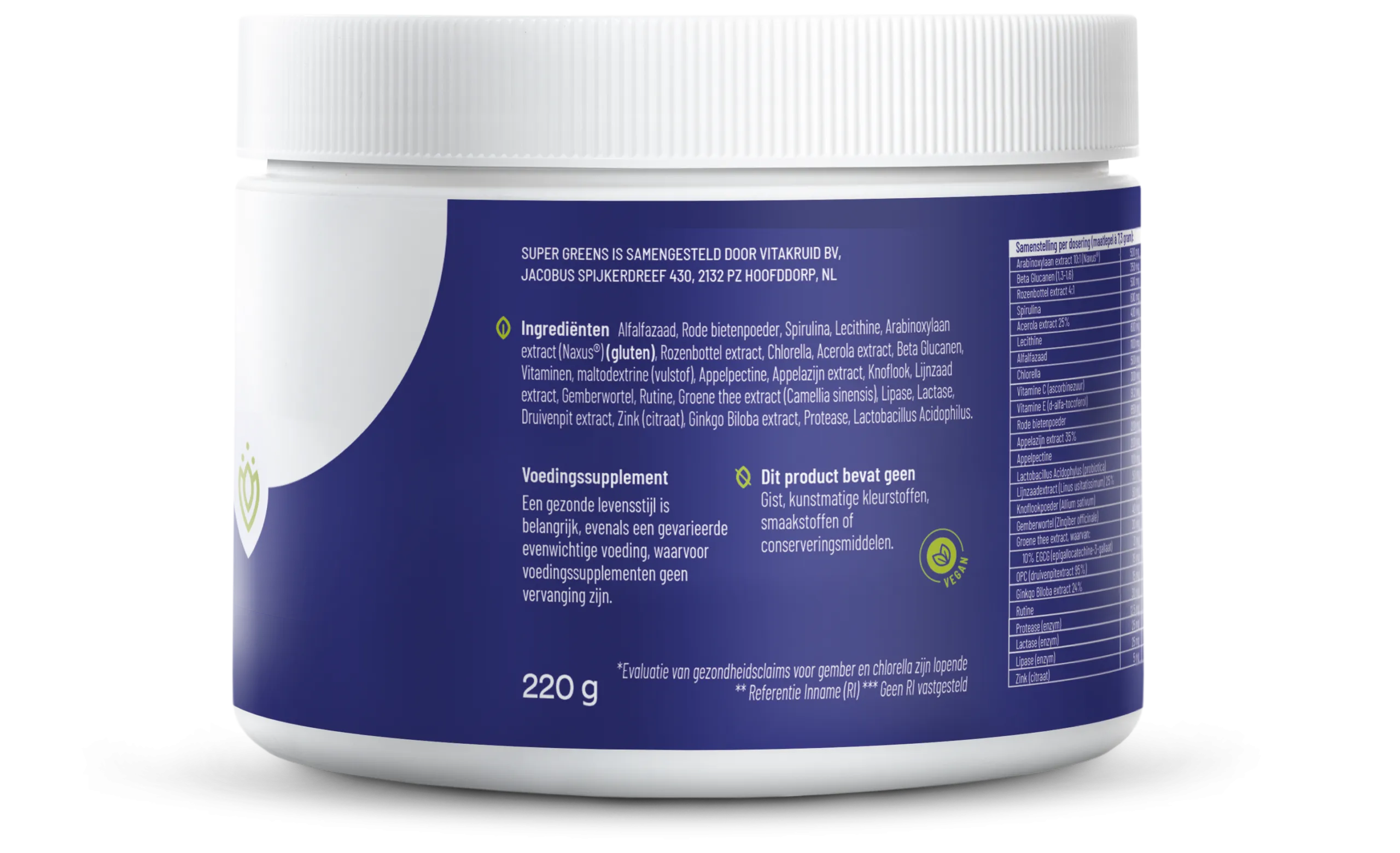 Vitakruid Super Greens 25 Nutrienten Oa Probiotica & Enzymen (220 gr) - image 2