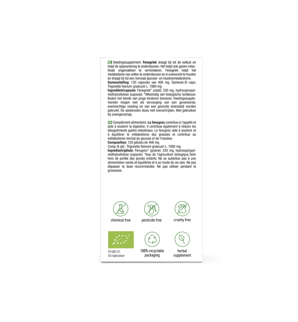 Purasana Fenegriek/Fenugrec Vegan Bio (120 vega capsules) - image 3