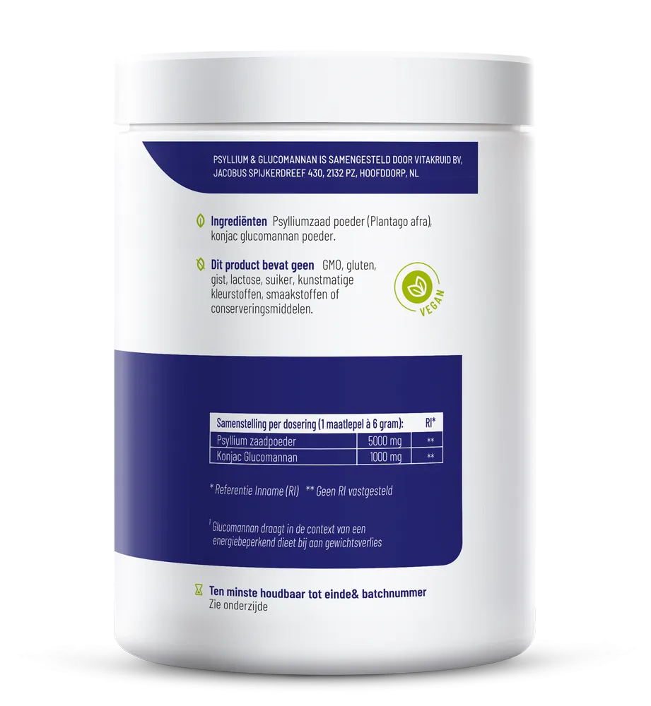 Vitakruid Psyllium 5000 mg & Glucomannan 1000 mg Vezels (450 gr)