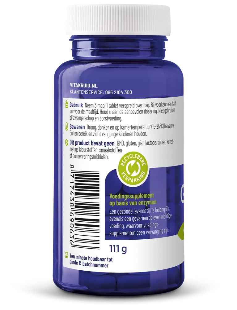 Vitakruid Glutazyme Spijsverteringsenzymen en L-Glutamine (90 tabletten)