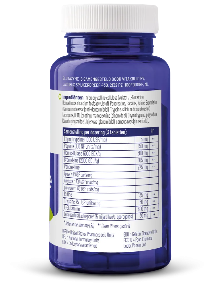 Vitakruid Glutazyme Spijsverteringsenzymen en L-Glutamine (90 tabletten) - image 2