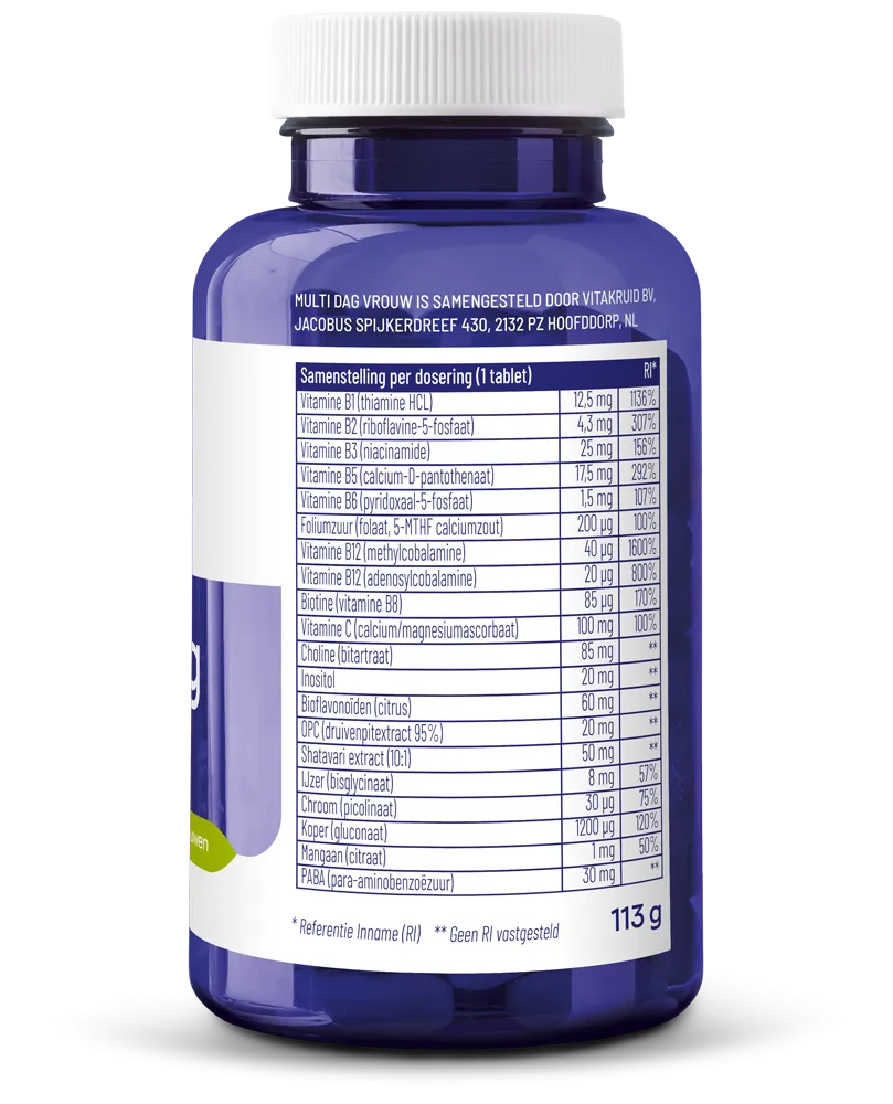 Vitakruid Multi Dag Vrouw 100% Vegan (90 tabletten) - image 2