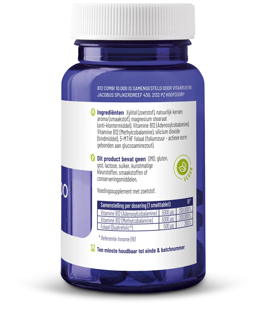 Vitakruid B12 Combi 10.000® met Actief Folaat Vitamine (60 smelttabletten) - image 2