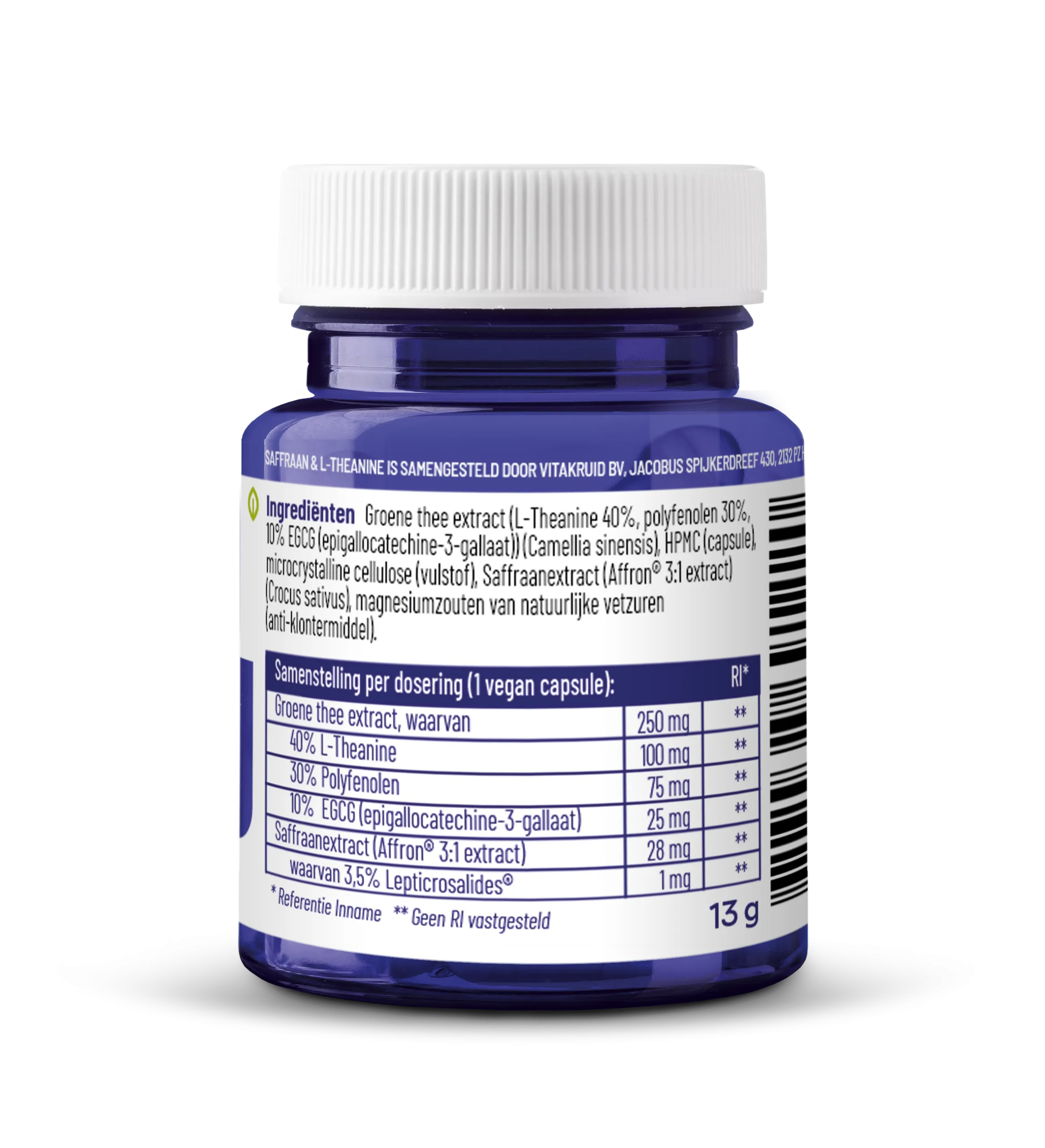 Vitakruid Saffraan 28 mg (Affron®) & L-Theanine Groene Thee (30 vega capsules)