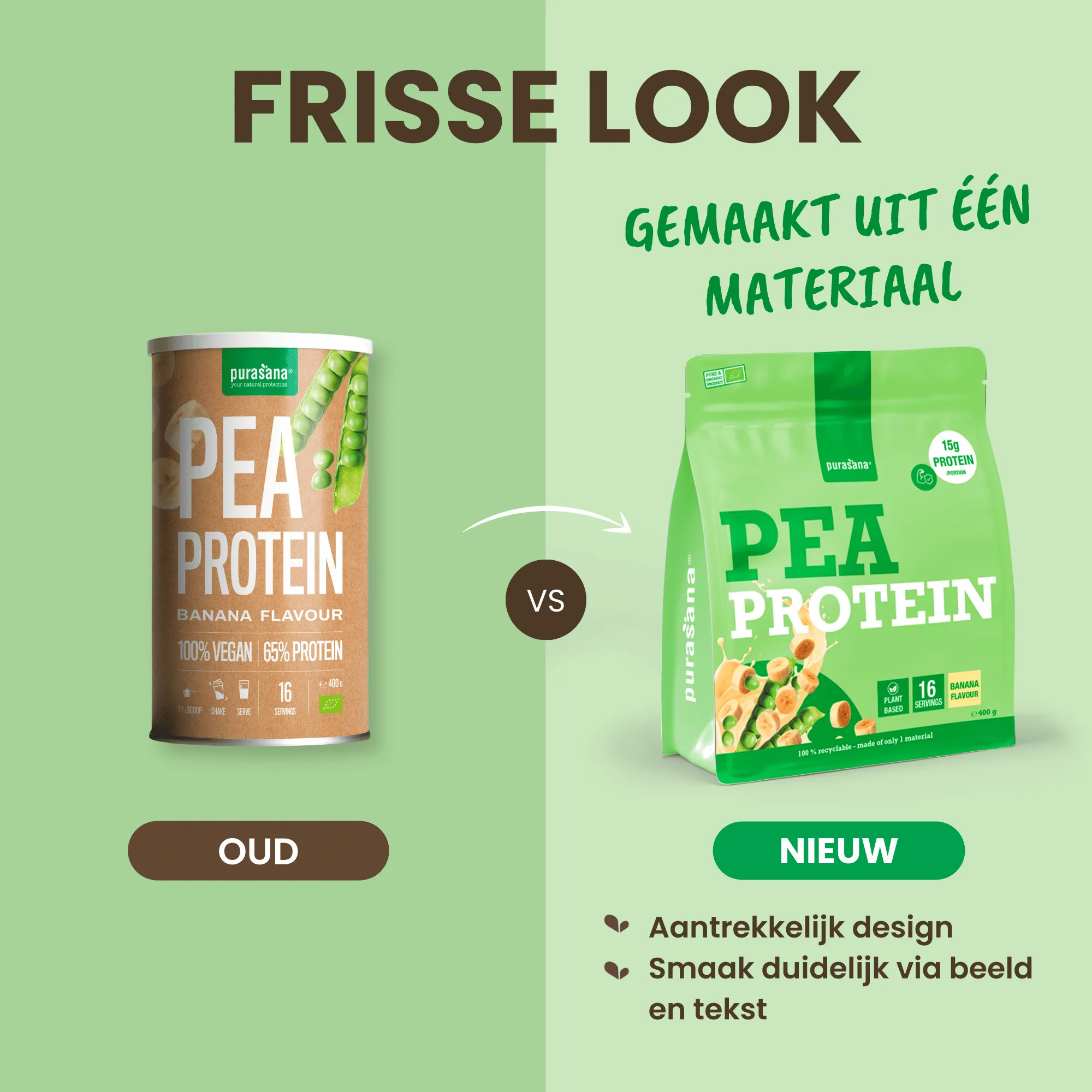 Purasana Plant Protein Erwt Banaan Bio (400 gr) - image 4