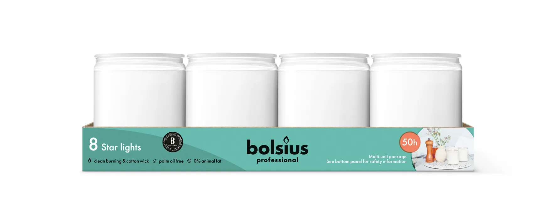Bolsius Horeca Star Light Glas 82/68 Wit (8 stuks)