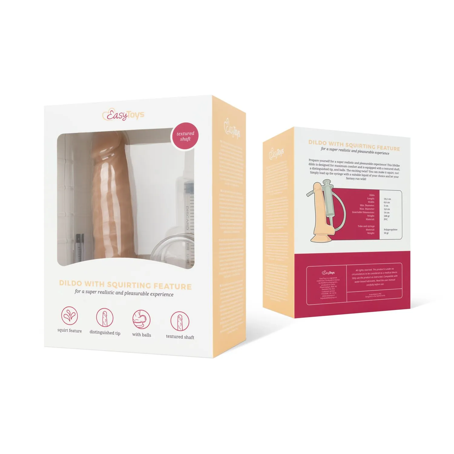 Easytoys Dildo Collection - Squirting Dildo with Syringe Beige (1 stuk)
