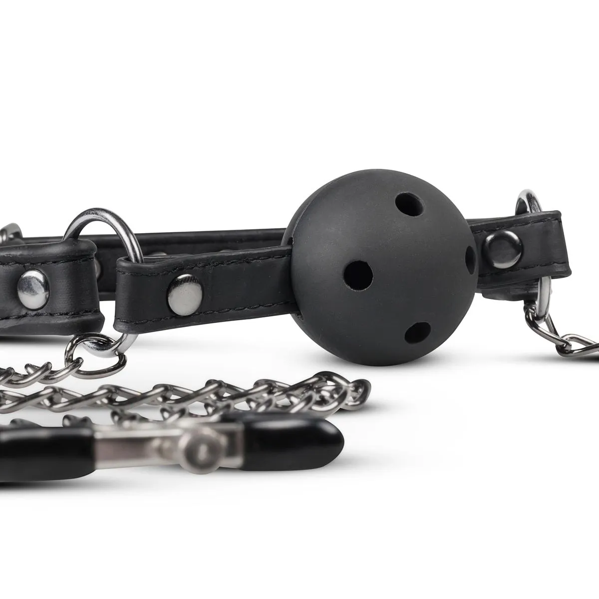 Easytoys Fetish Collection - Open Ball Gag with Nipple Clamps Zwart (1 stuk) - image 2