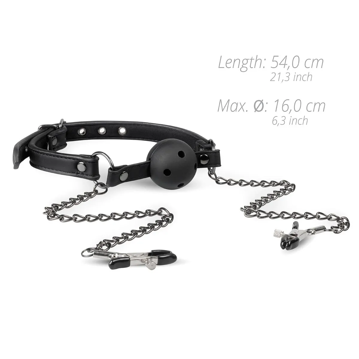 Easytoys Fetish Collection - Open Ball Gag with Nipple Clamps Zwart (1 stuk) - image 6