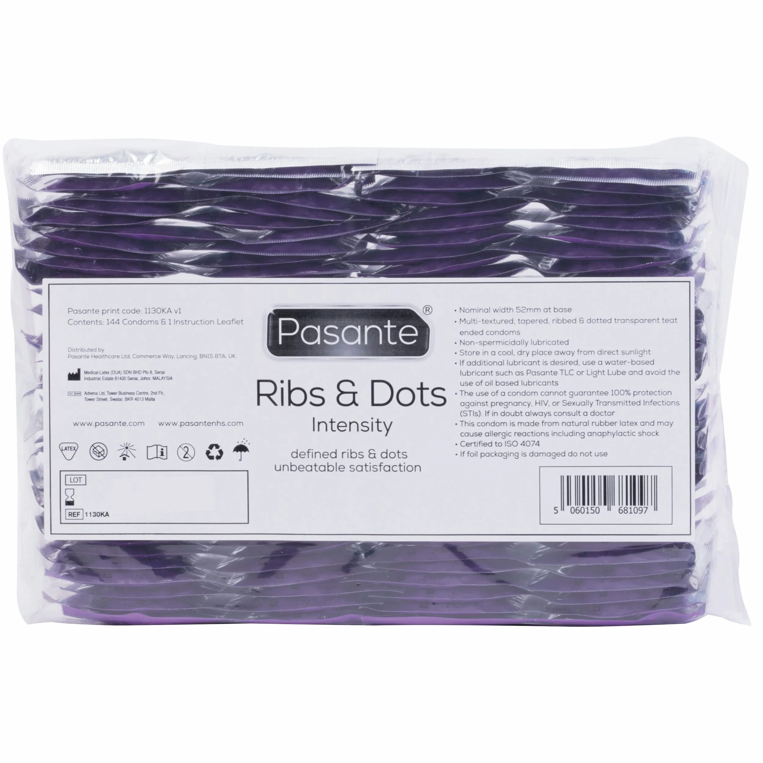 Pasante - Ribs & Dots Intensity Condoms Transparant (144 stuks)