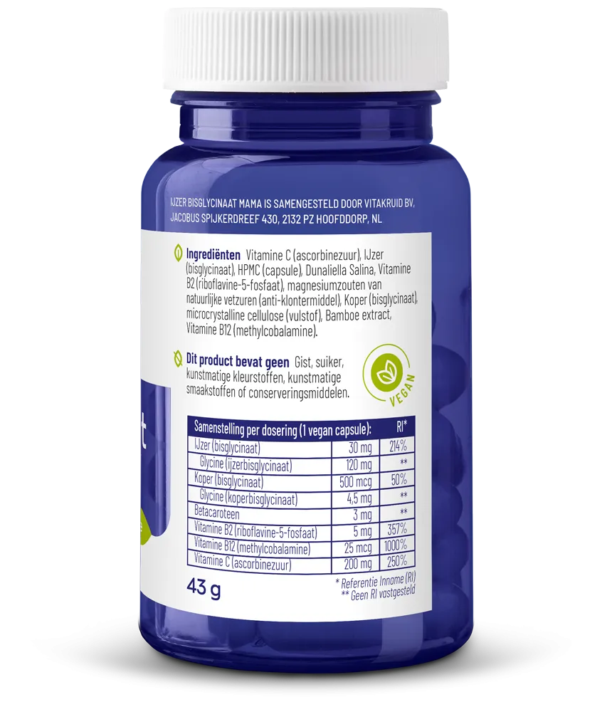 Vitakruid IJzer Bisglycinaat Mama (90 vega capsules)