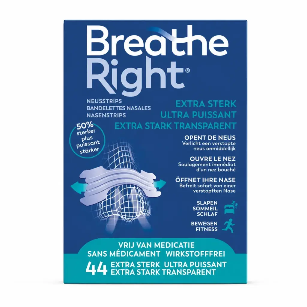 Breathe Right Neusstrips Transparant Extra Sterk (44 stuks)