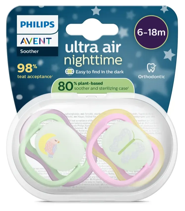 Philips Avent Avent Ultra Air Fopspeen Nacht Vogel 6-18m (2 stuks)