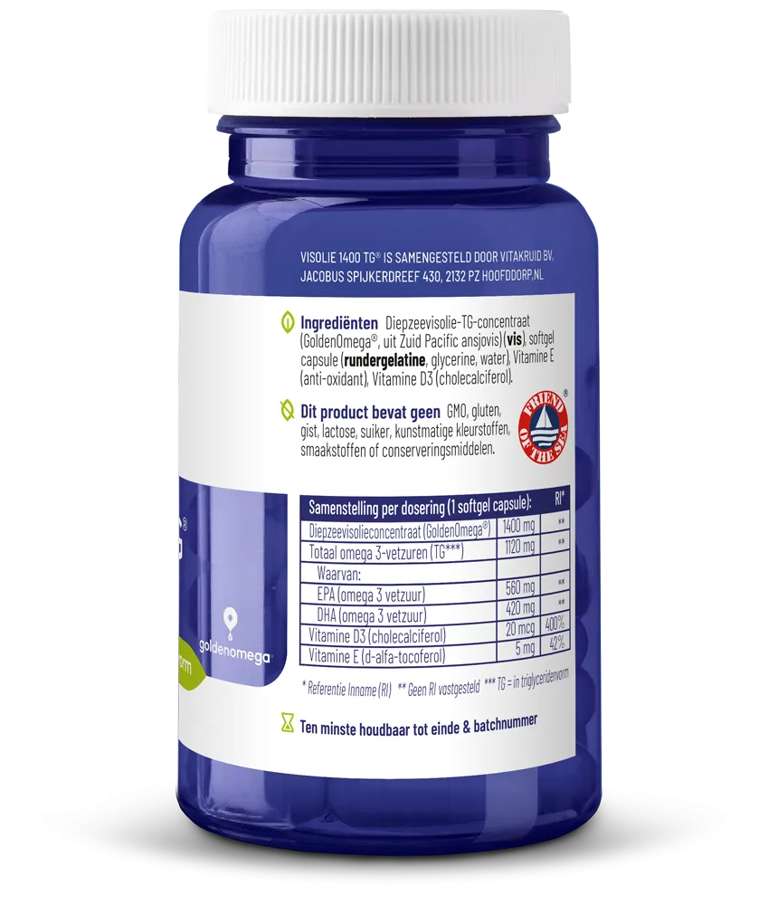 Vitakruid Visolie 1400 TG® Triglyceriden met D3 (30 softgels)