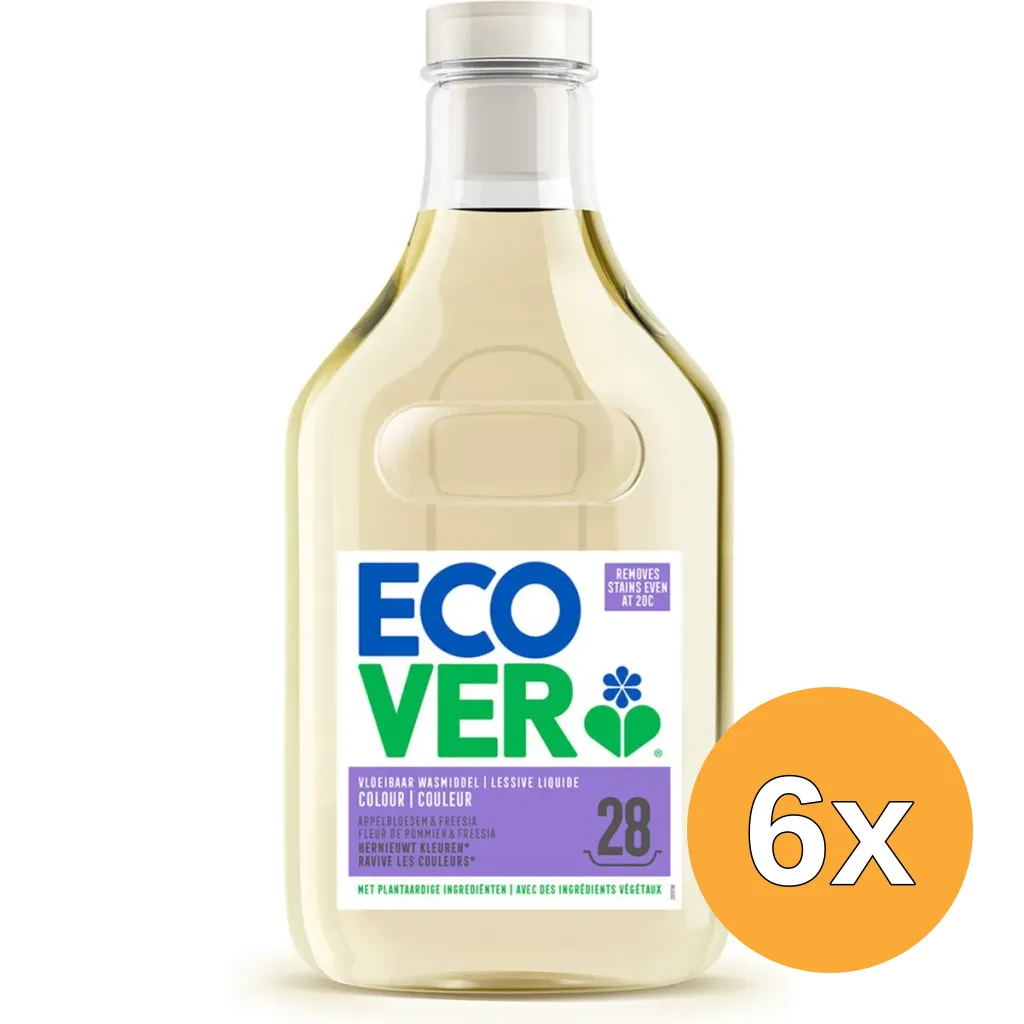 6x Ecover Wasmiddel Color Appelbloesem & Freesia (1430 ml)