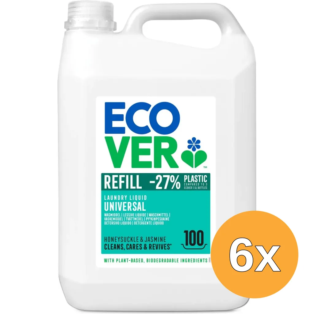 6x Ecover Wasmiddel Vloeibaar Uni Refill (5000 ml)