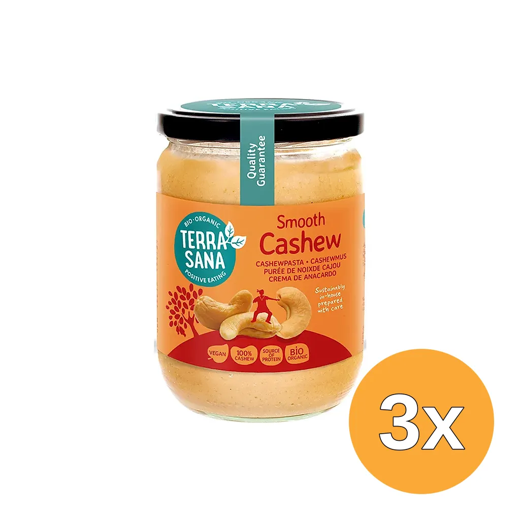 3x TerraSana Cashewnotenpasta zonder zout bio (500 gr)