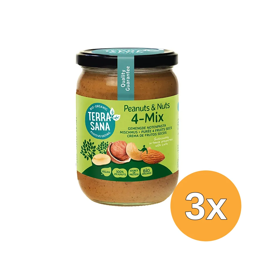 3x TerraSana Gemengde notenpasta zonder zout bio (500 gr)