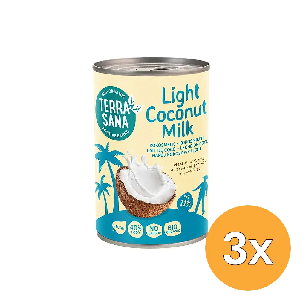 3x TerraSana Kokosmelk light 11% vet bio (400 ml)