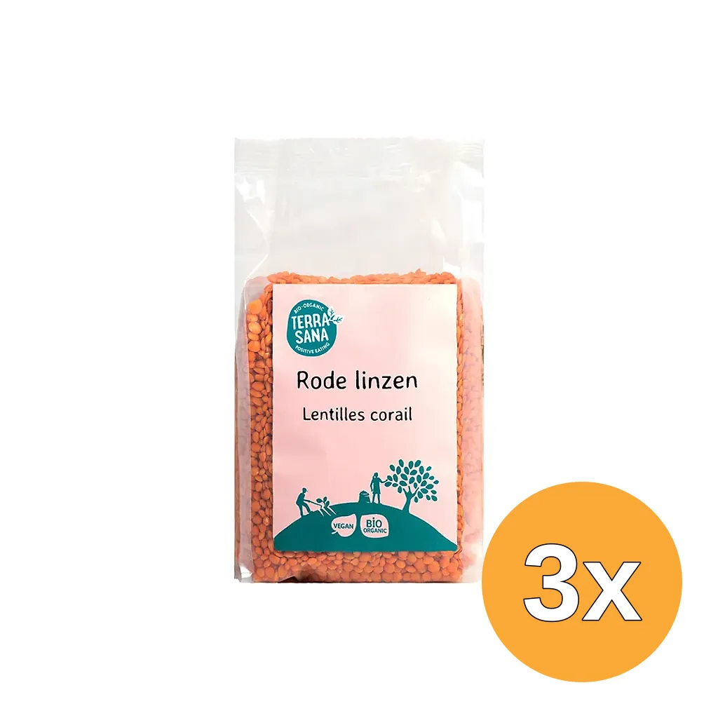 3x TerraSana Linzen rood bio (500 gr)