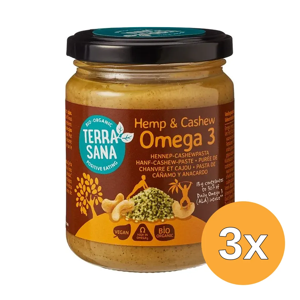 3x TerraSana Omega 3 Hennep Cashewpasta (250 gr)