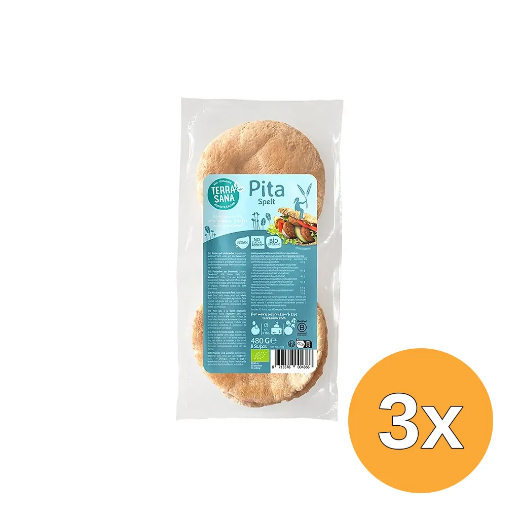 3x TerraSana Pitabroodjes Spelt (480 gr)