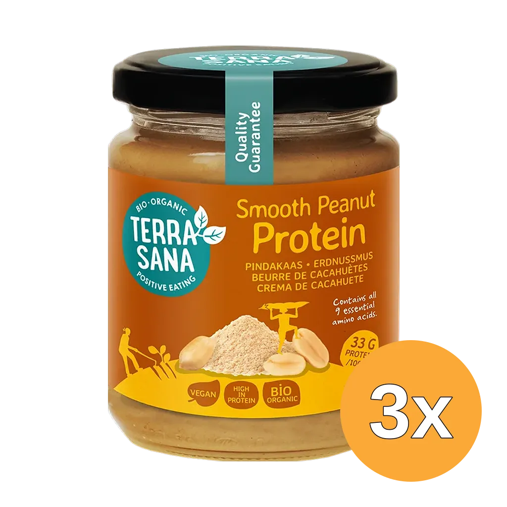 3x TerraSana Proteïne Pindakaas Fijn (250 gr)