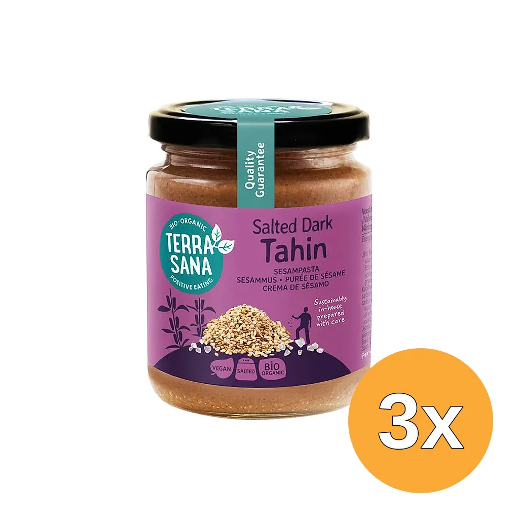 3x TerraSana Tahin bruin sesampasta met zeezout bio (250 gr)