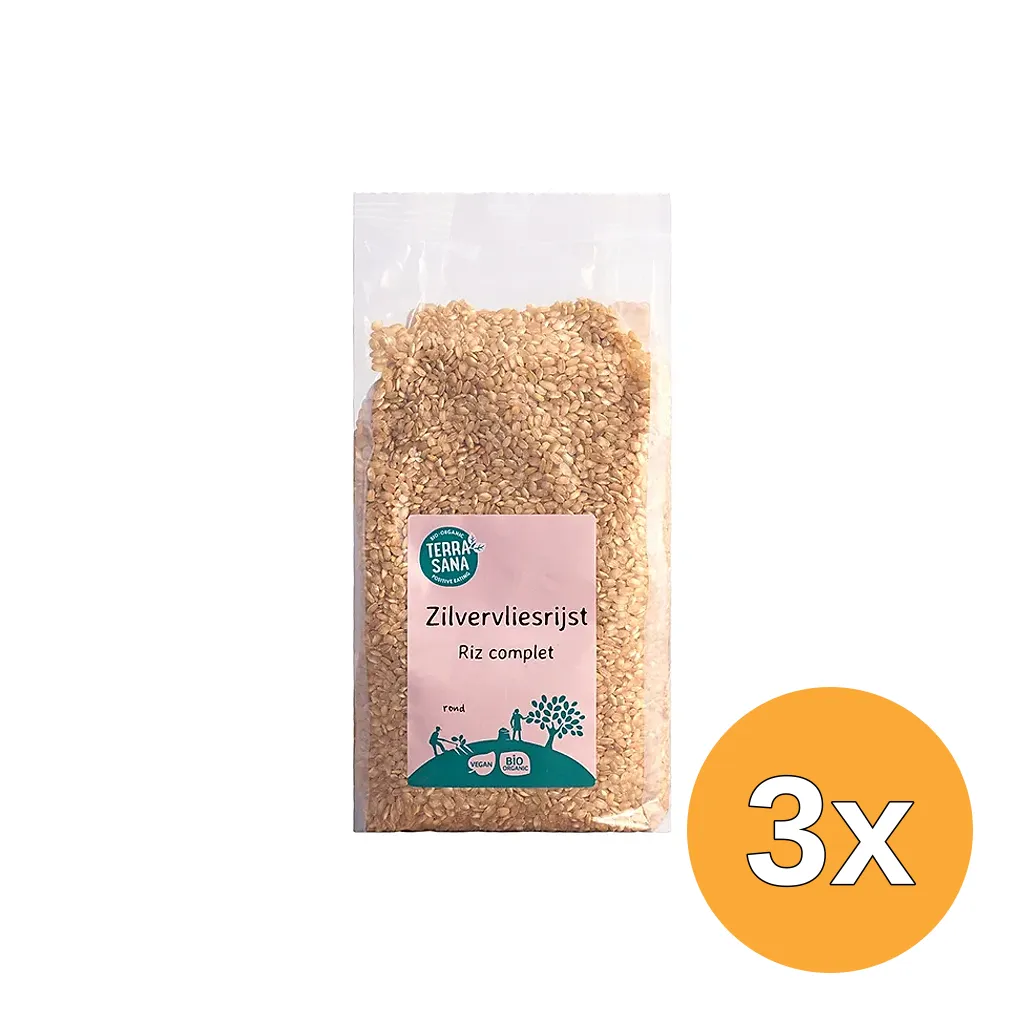 3x TerraSana Zilvervliesrijst rond bio (1000 gr)