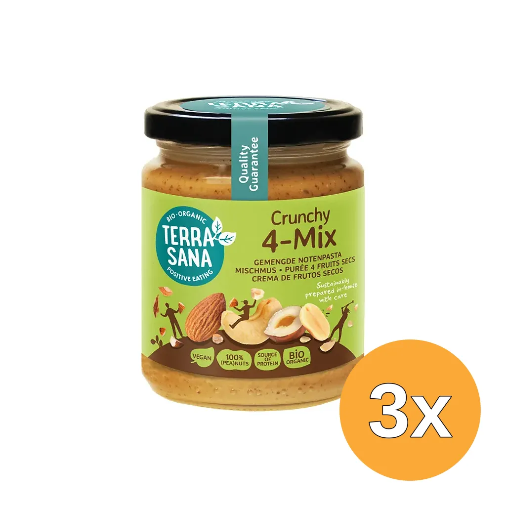 3x Terrasana 4-Mix Crunchy Notenpasta (250 gr)