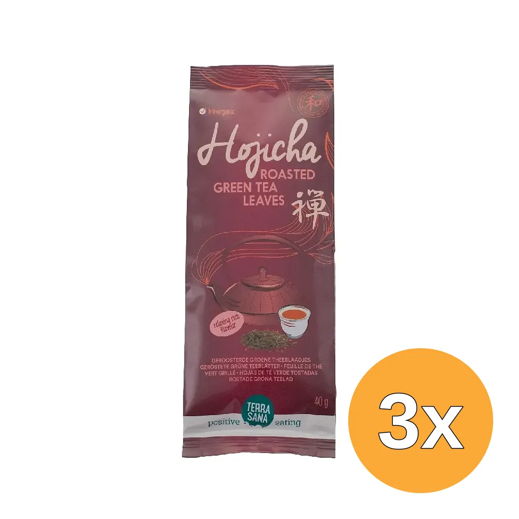 3x Terrasana Hojicha Geroosterdegroene Theeblaadjes Bio (40 gr)