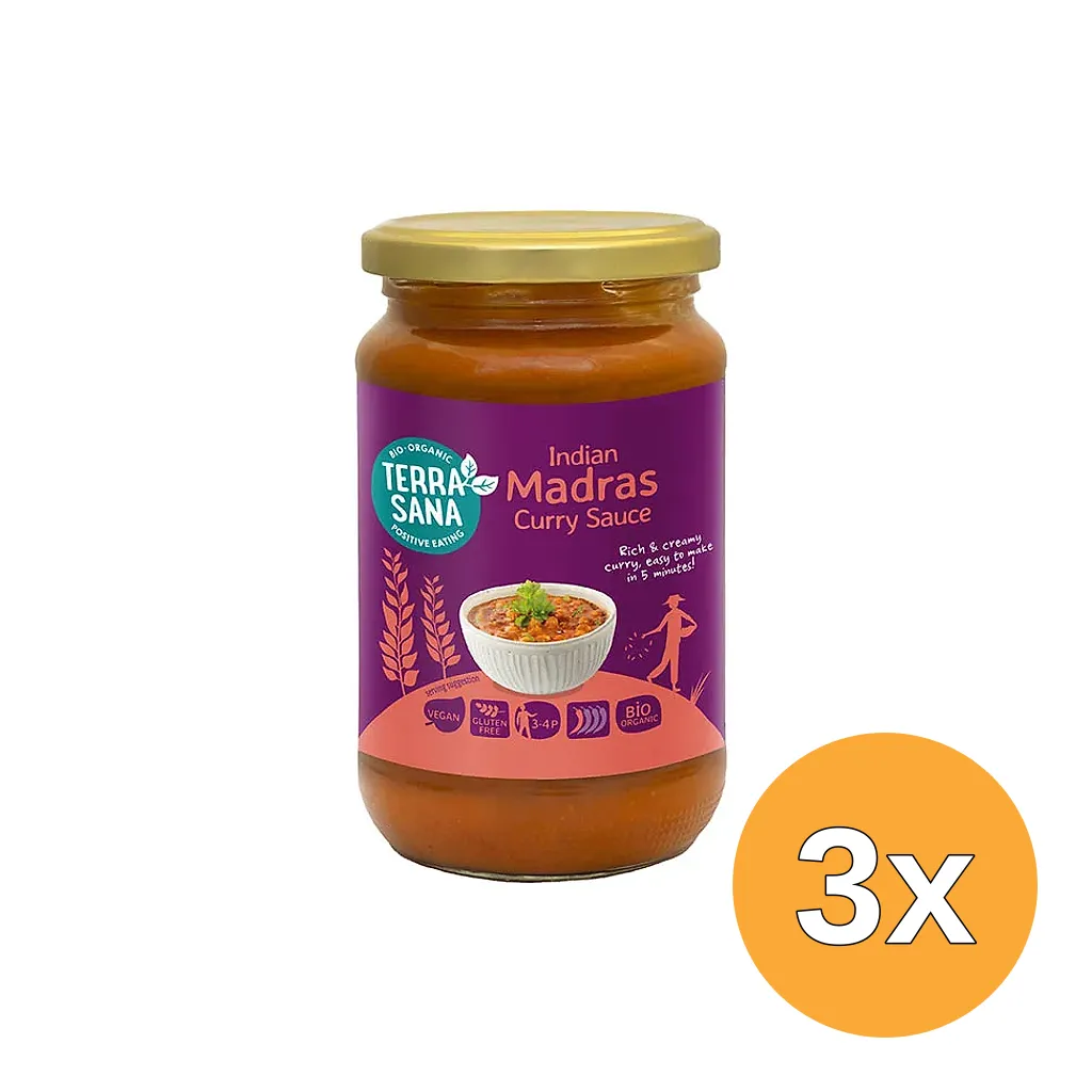 3x Terrasana Indiase Madras Currysaus (350 gr)