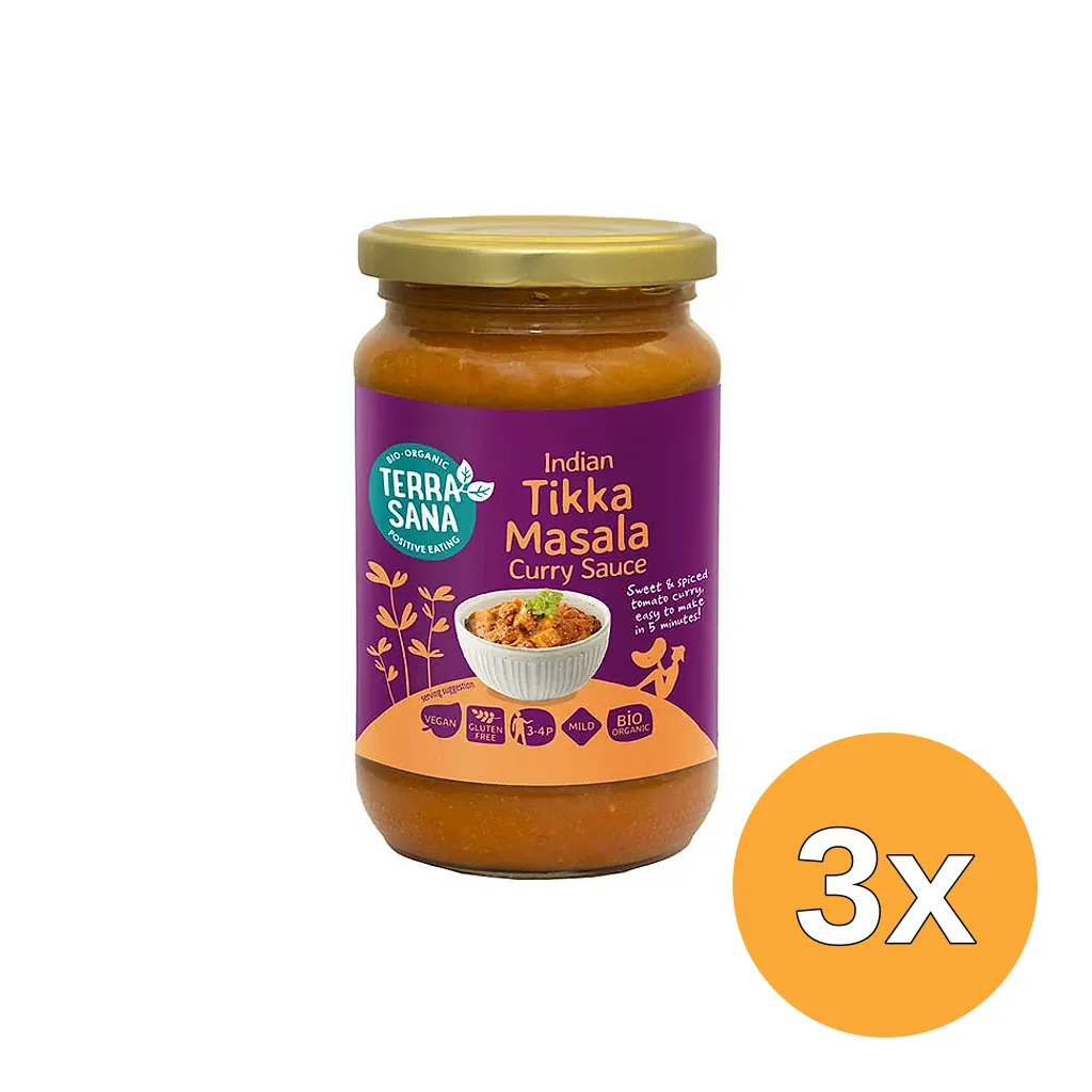 3x Terrasana Indiase Tikka Masala Currysaus (350 gr)