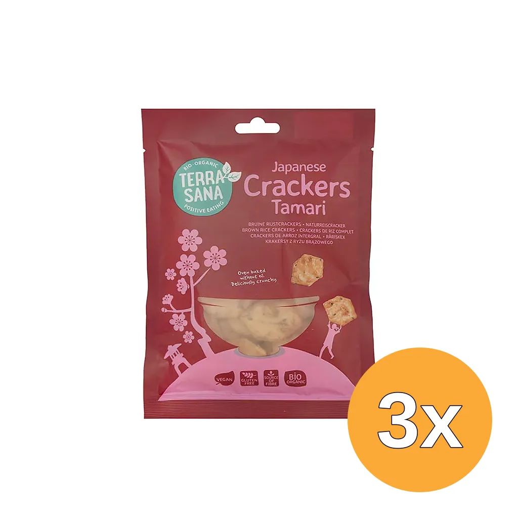 3x Terrasana Japanse Bruine Rijstcrackers Eko Bio (60 gr)