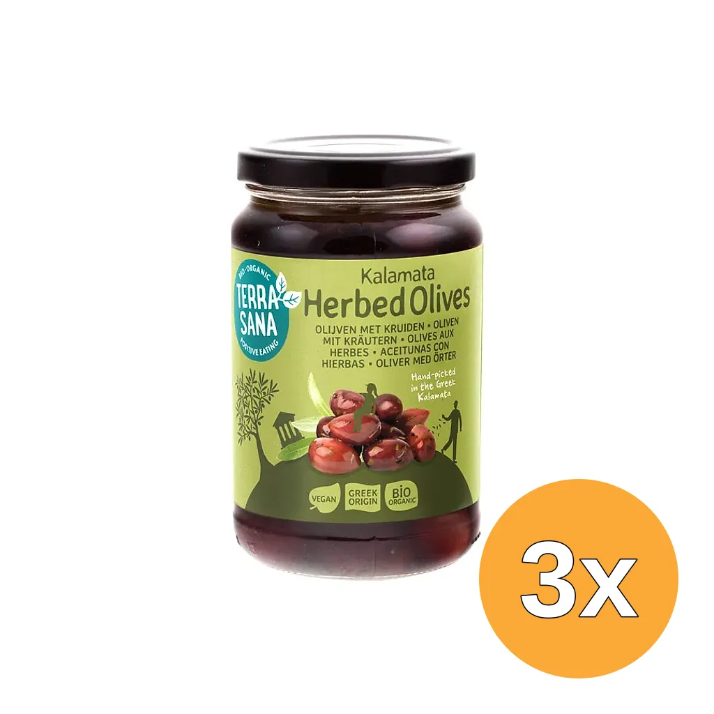 3x Terrasana Kalamata Olijven in Kruidenolie Bio (345 gr)
