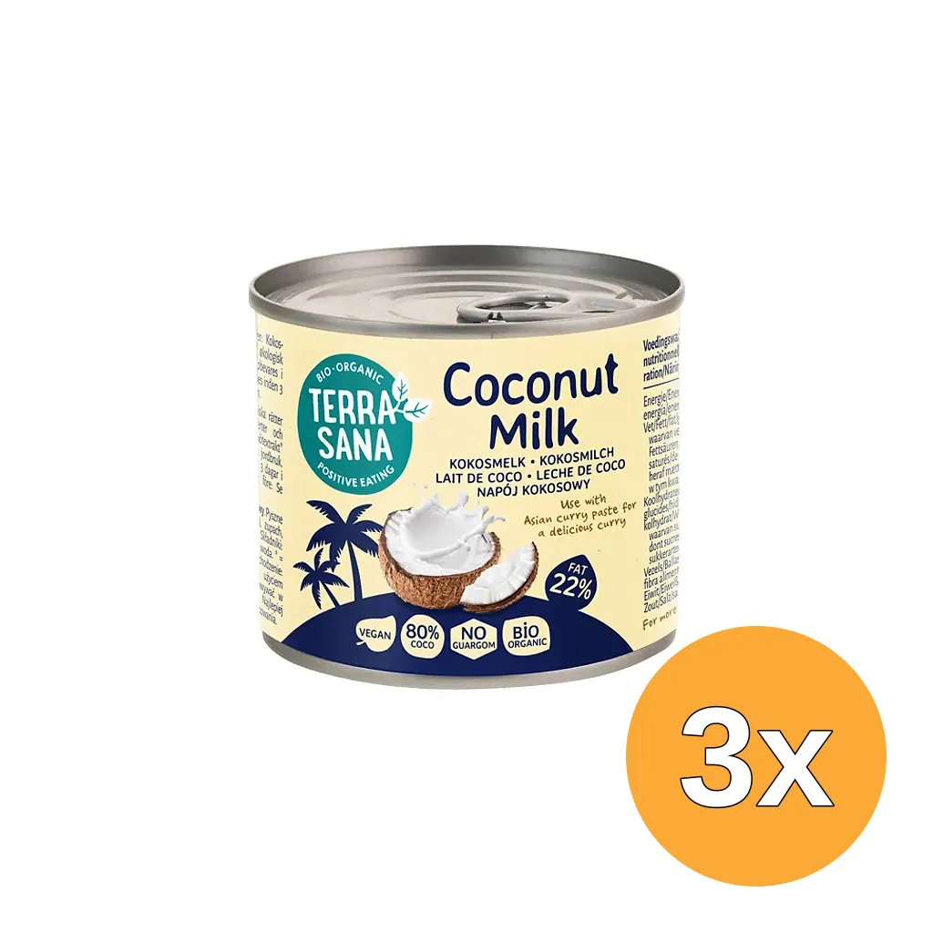 3x Terrasana Kokosmelk 22% Vet Bio (200 ml)