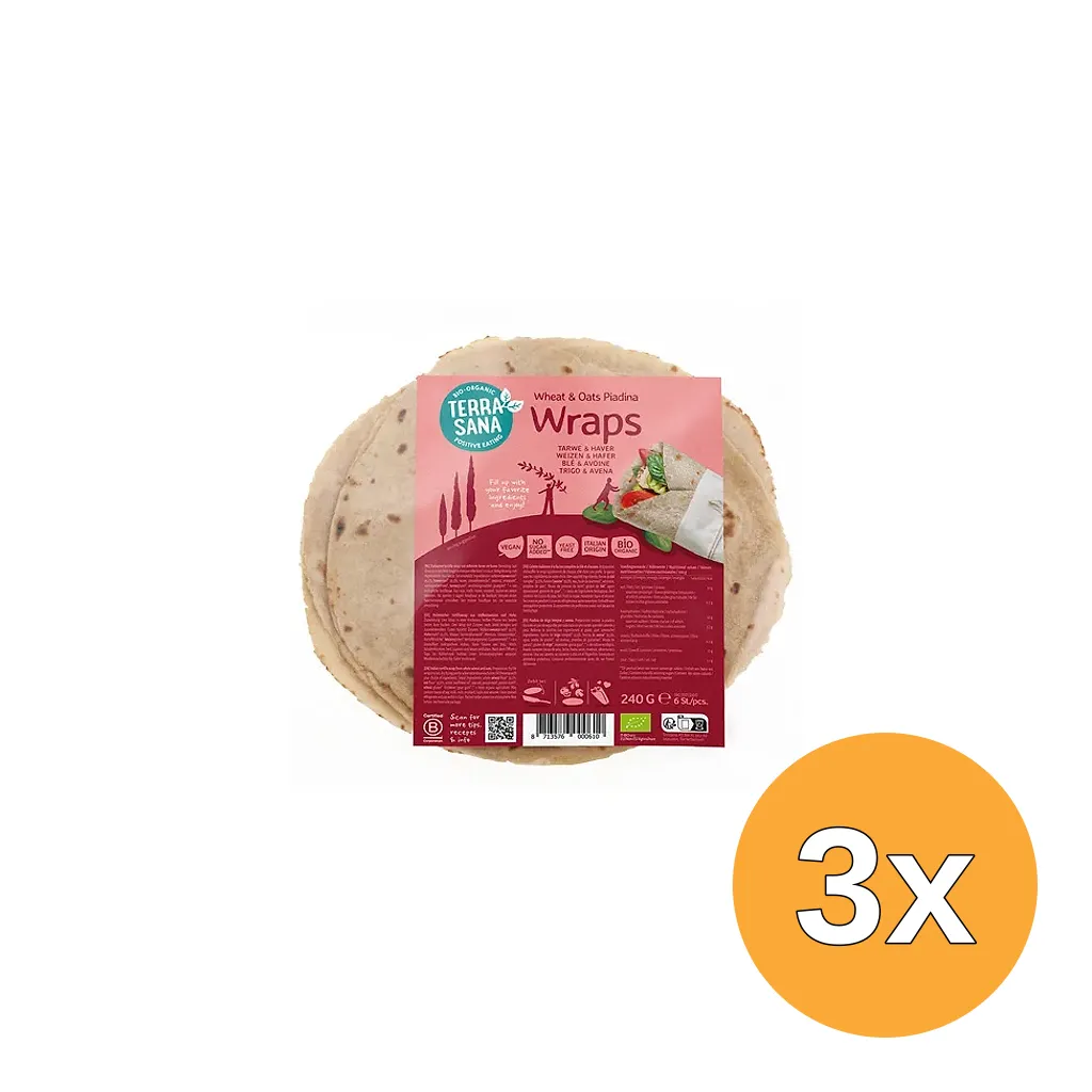 3x Terrasana Piadina Wraps Tarwe En Haver Bio (240 gr)