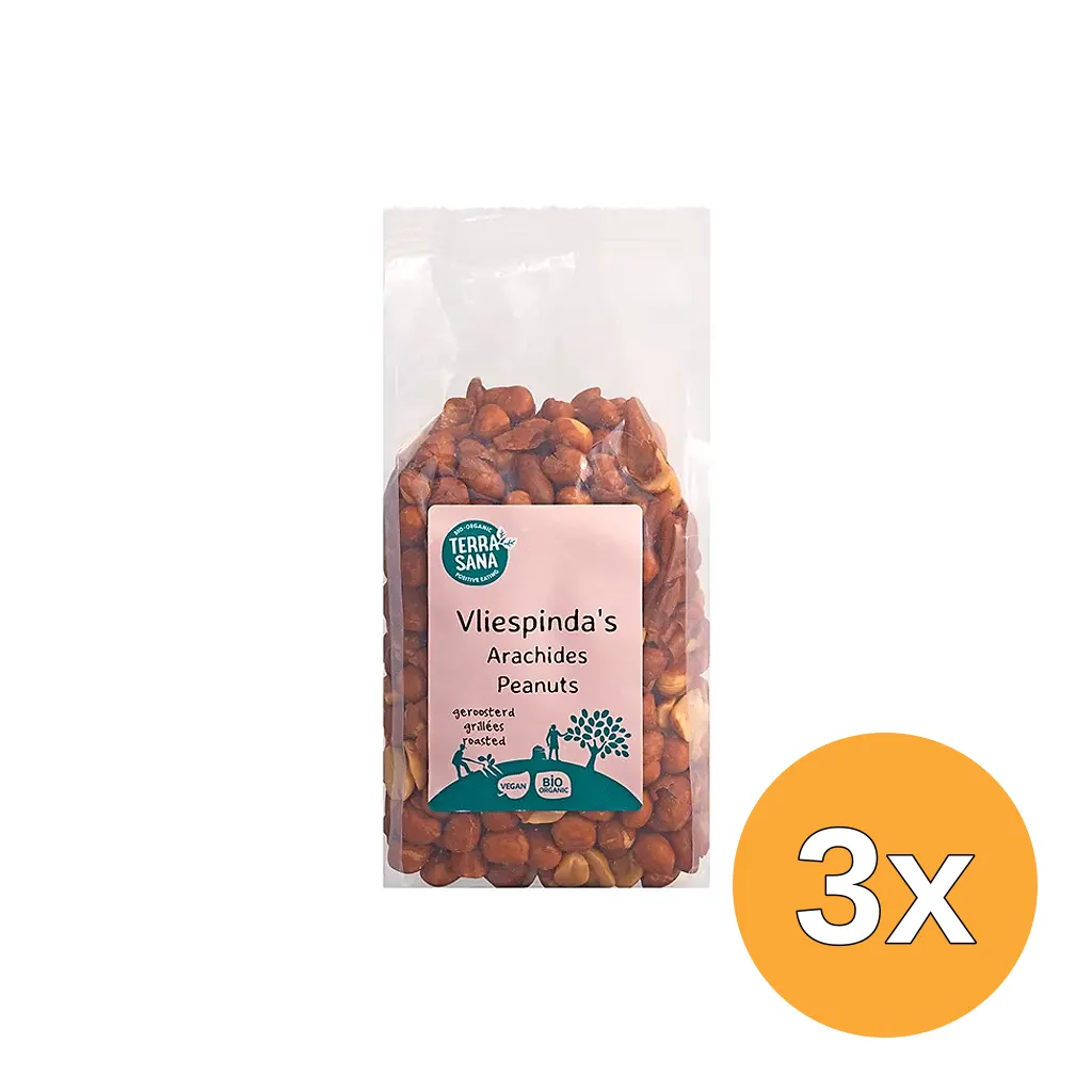 3x Terrasana Pinda Vlies Zonder Zout Geroosterd Bio (250 gr)