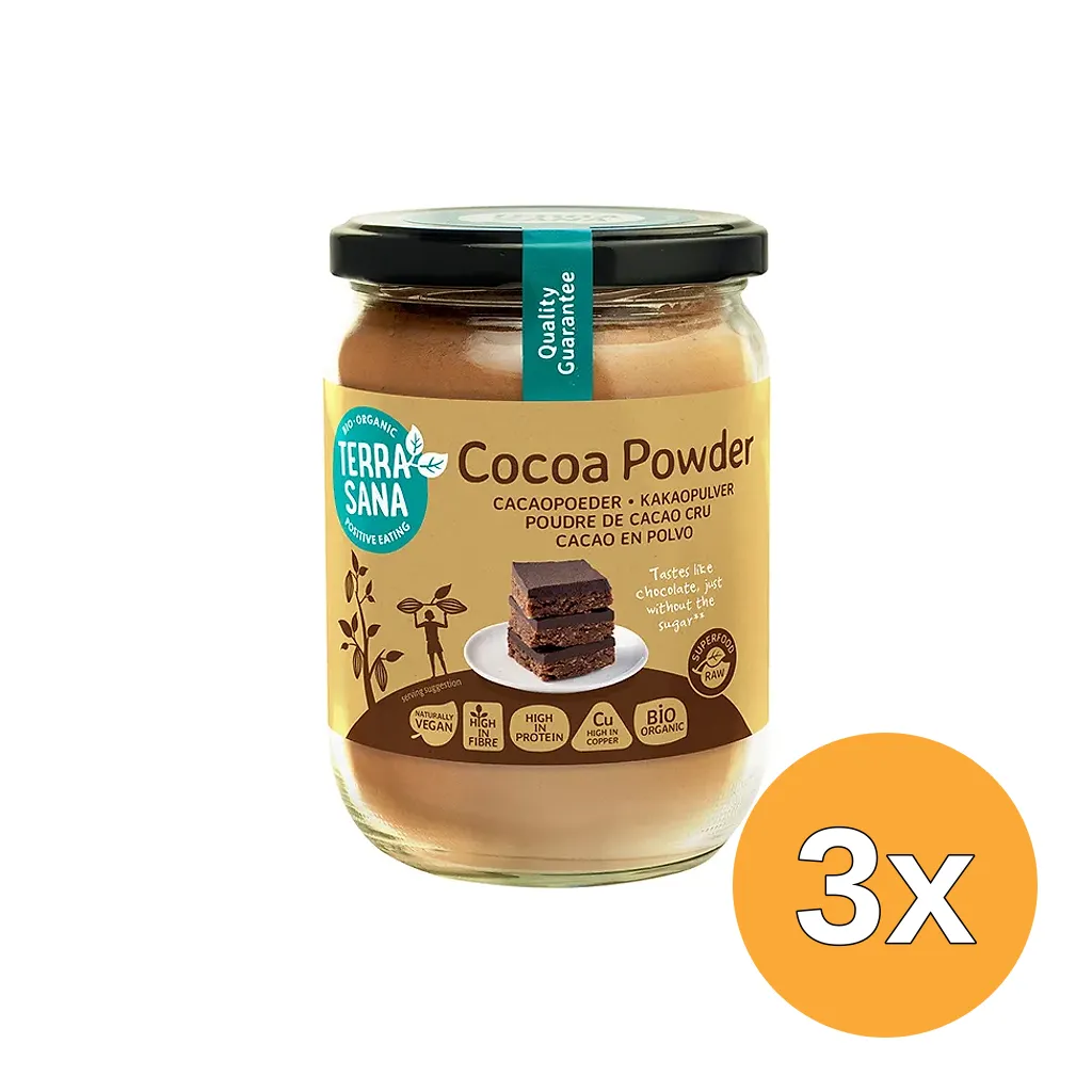 3x Terrasana Raw Cacao Antioxidant Poeder in Glas Bio (160 gr)