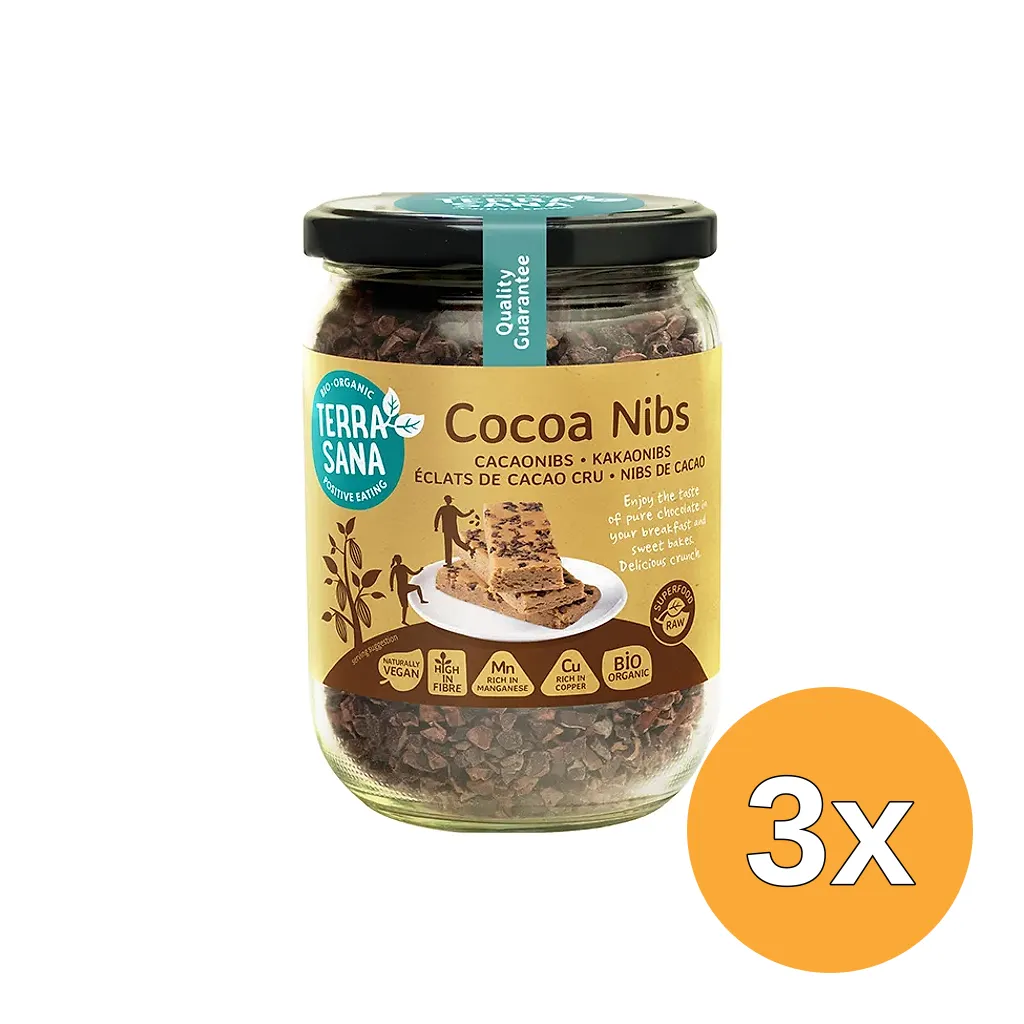 3x Terrasana Raw Cacao Nibs In Glas Bio (230 gr)