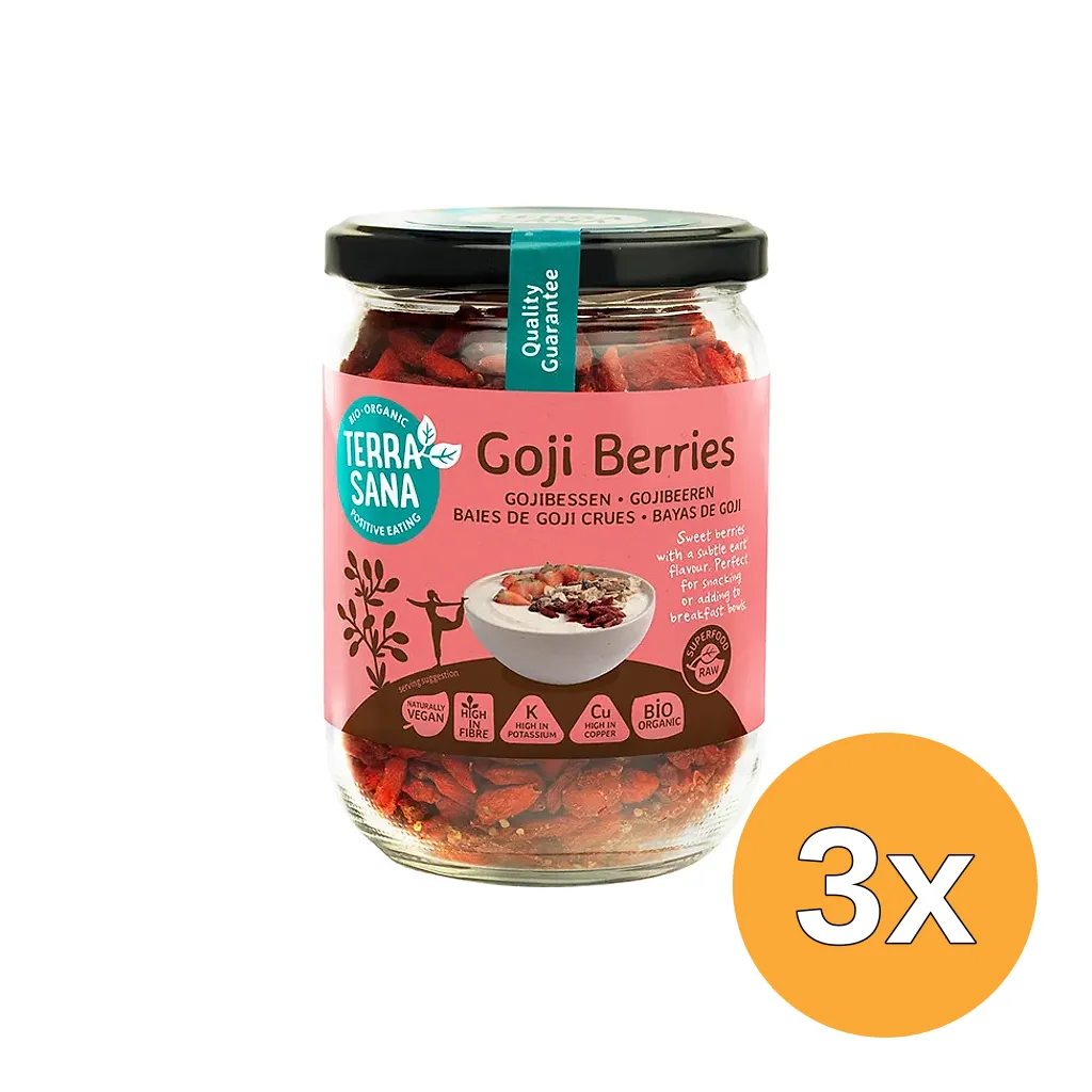 3x Terrasana Raw Goji Bessen in Glas Bio (200 gr)
