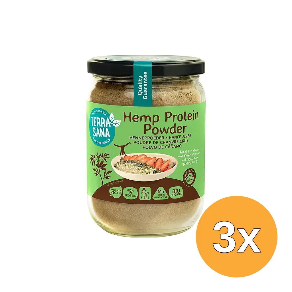 3x Terrasana Raw Hennep Protein Poeder In Glas Bio (200 gr)