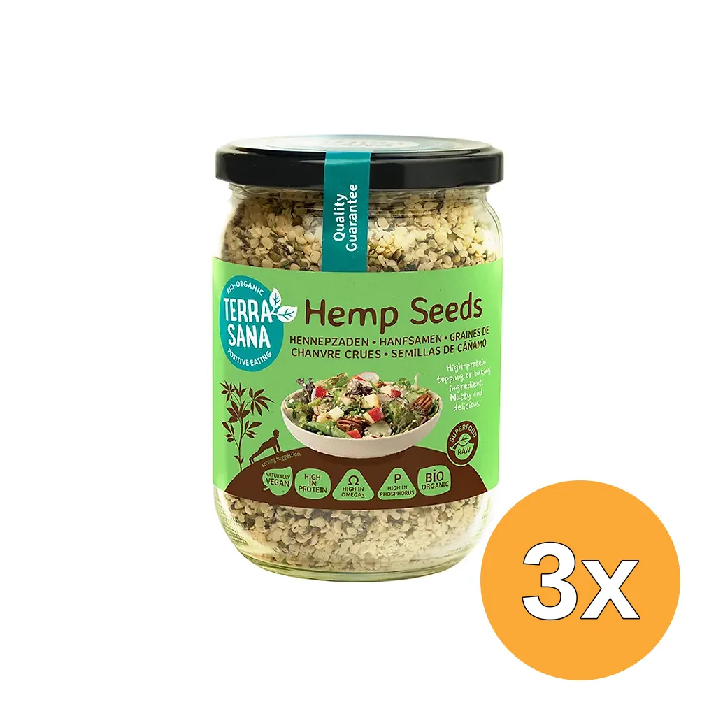 3x Terrasana Raw Hennepzaad Gepeld In Glas Bio (275 gr)