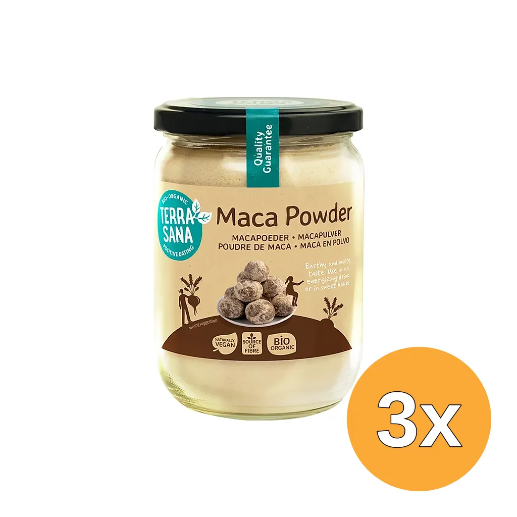 3x Terrasana Raw Maca High Energy Poeder In Glas Bio (300 gr)