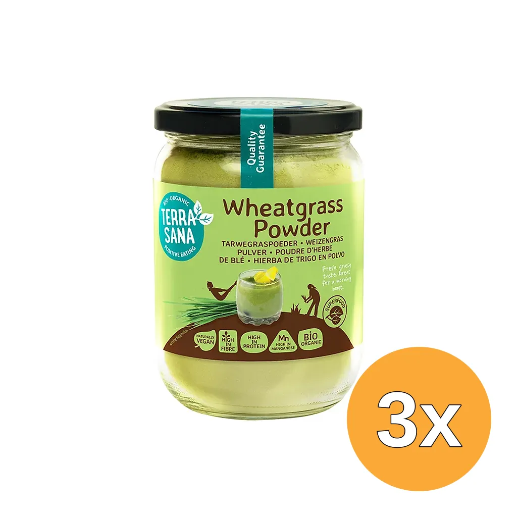 3x Terrasana Raw Tarwegras Poeder In Glas Bio (130 gr)