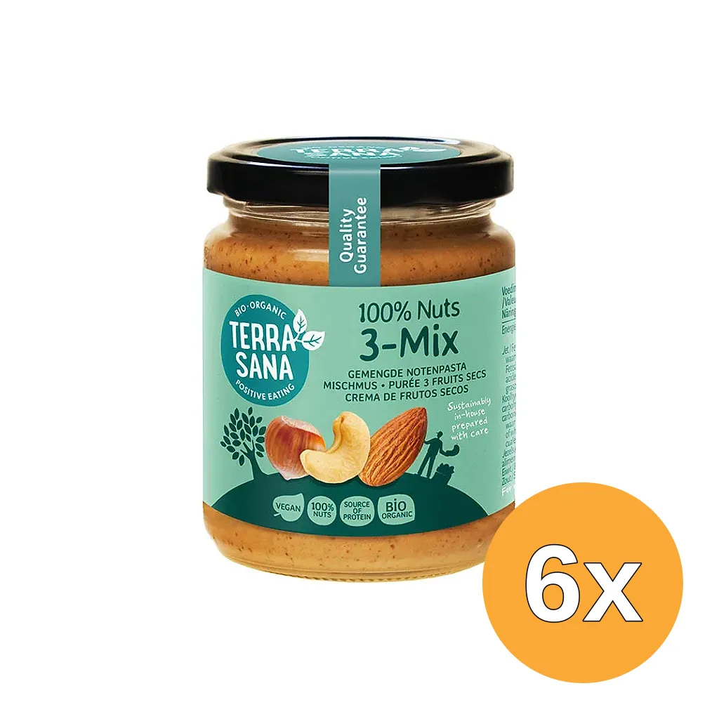 6x TerraSana 3 mix notenpasta zonder pinda bio (250 gr)