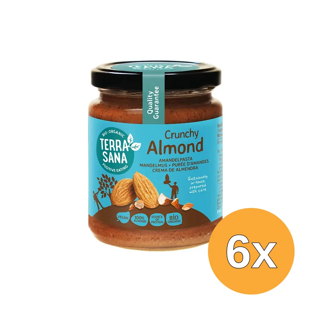 6x TerraSana Amandelpasta bruin crunchy (250 gr)