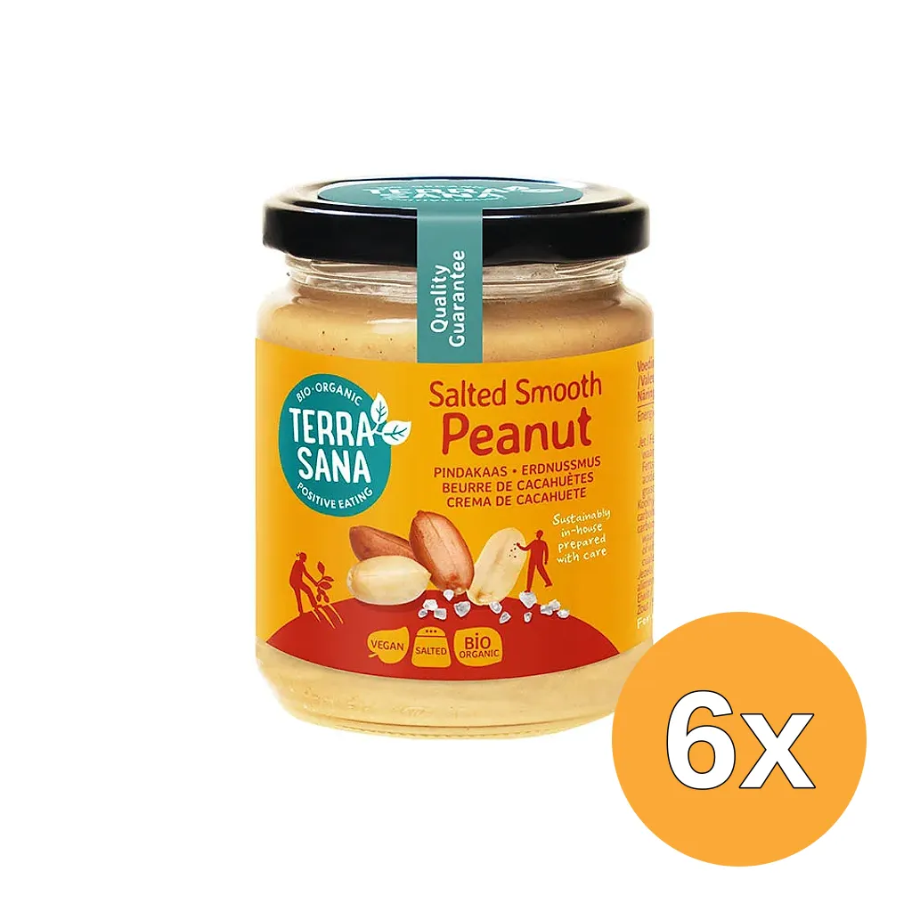 6x TerraSana Pindakaas fijn met himalayazout bio (250 gr)