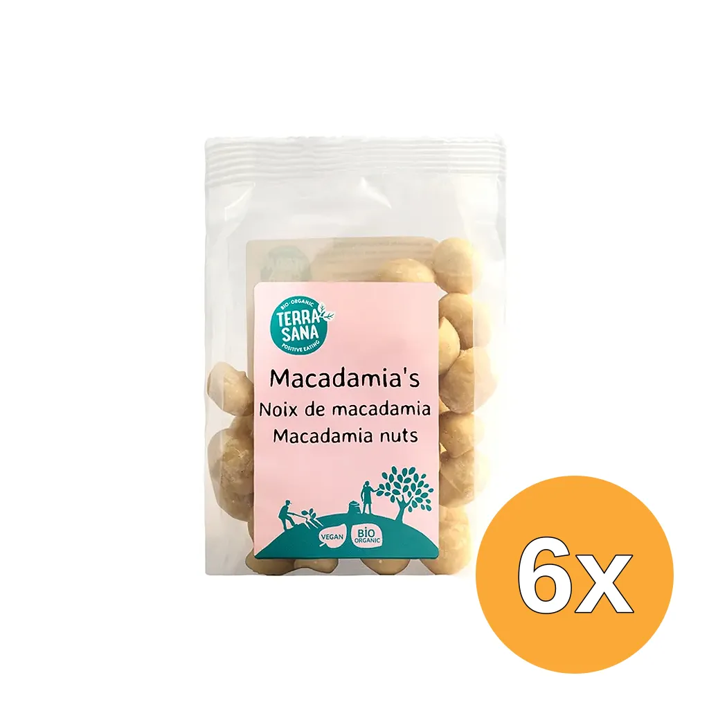 6x TerraSana RAW Macadamianoten gepeld bio (100 gr)